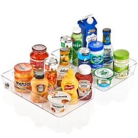 Sorbus Fridge Organizer on Wheels - Rolling Fridge Organizers and Storage Clear Design with Dividers & Handles for Kitchen Organization and Storage (Flat Top, Large - 2 Pack)