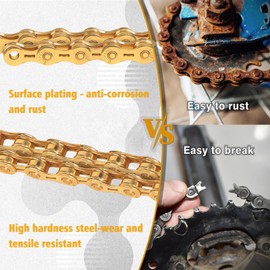 BUCKLOS 6/7/8/9/10/11/12 Speed Bike Chain,Bicycle Chain for Road Bike/E-Bike/Mountain Bike/MTB/Shimano SRAM,Half/Full Hollow Bike Chain Silver/Gold 1/2 x 11/128 Inch 116 Links with Quick Link