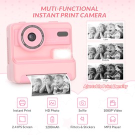 Mafiti Kids Camera Instant Print,1080P Instant Camera for Kids,Selfie Digital Camera with 2.4 Inch Display 1200 mAh Battery,3-12 yrs Girls Boys Toys Presents for Birthday/Xmas/Holiday,Pink