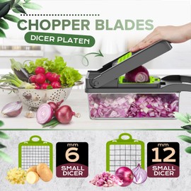 Vegetable Chopper, Raipeu 14 in 1 Multifunctional Food Chopper With Vegetable Peeler, Kitchen Vegetable Slicer Dicer Cutter with Container, Chopper for Onion Carrot Cucumber(Grey)