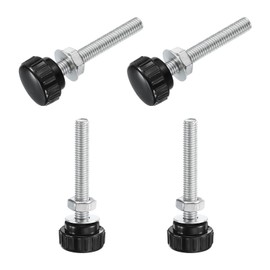 sourcing map 4 Sets Knurled Knobs Thumb Screws with Nuts Washers, Metric M8 x 60mm Male Thread 25mm Plastic Head, Zinc Plated Carbon Steel Stud Hand Knobs Clamping Thumbscrews Handles, Black