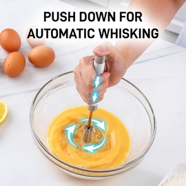 Zulay Kitchen Egg Beater Whisk - Push Whisk for Cooking - Egg Whisk Mixer, Hand Mixer Manual, Automatic Whisk Cooking Tool - Hand Whisk for Kitchen Baking - Mini Whisk, Small Whisks for Cooking