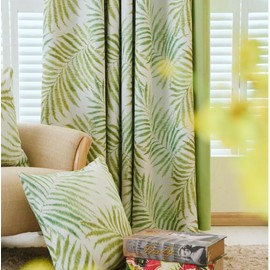 MYRU 1 Pair Pastoral Palm Tree Blackout Curtains,Tropic Window Draperies,Nice Room Decor,Green Leaves, 2 x 54x96 Inch