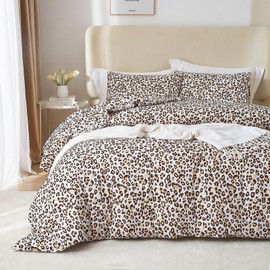 mixinni Black Brown Leopard Print Comforter Set Queen Size Women Ultra Soft Wildlife Animal Cheetah Print Comforter Men Abstract Bedding Set with 2 Pillowcases for All Seasons-Queen Size