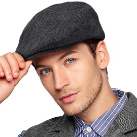 Classic Newsboy Hat for Men Cap Winter Wool Blend (Quilted, Black, L/XL, 7 5/8)