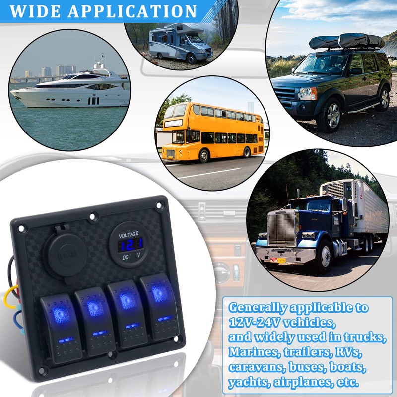 4 Gang Marine Switch Panel, EilxMag Blue Boat Rocker Switch