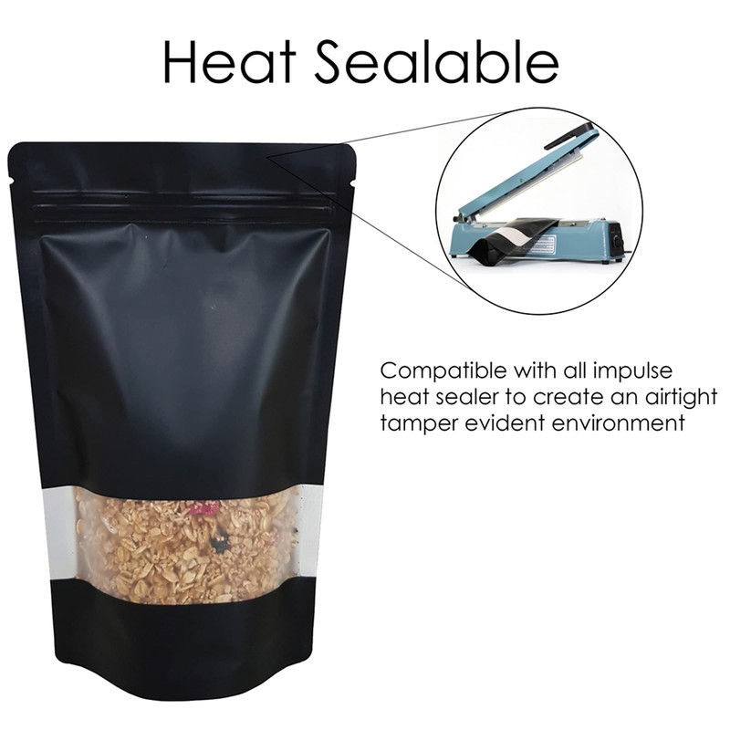 Rightpak Window Black Matt Stand Up Pouches with Resealable Zipper