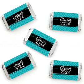 Big Dot of Happiness 2024 Teal Graduation Party - Mini Candy Bar Wrapper Stickers - Small Favors - 40 Count