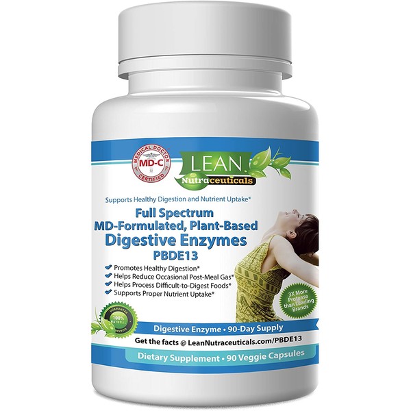 Lean Nutraceuticals Md Certified Digestive Enzyme Supplements Plant Based Pancreatic Enzymes for Digestion, Lipase, Protease, Fat - 13 Food Enzymes for Women, Ultra Ibs Solution Bloating 90 Caps
