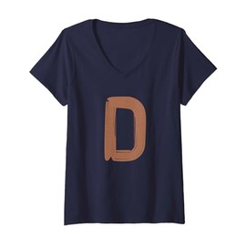 Womens Creative Bold Leather Letter D - Design - Alphabet - Marker V-Neck T-Shirt