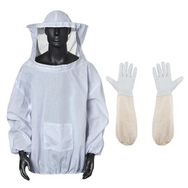 Beekeeper Suit with Gloves, Goatskin Leather Beekeeper Jacket with Veil, Beekeeper Jacket with Hat, Beekeeper Protective Gloves with Long Sleeves, Beekeeper Gloves, Men and Women, Puncture Resistant