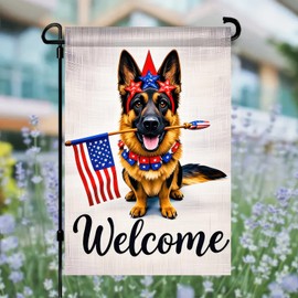 BlissYard Patriotic Welcome German Shepherd Dog Garden Flag 12x18 Inch Double Sided 4th of July American USA Yard Flag Memorial Day Independence Day Farmhouse Outside Decorations