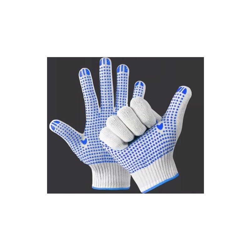 A406 12 Pairs Nylon Polka Dot Work Gloves, White Dotted