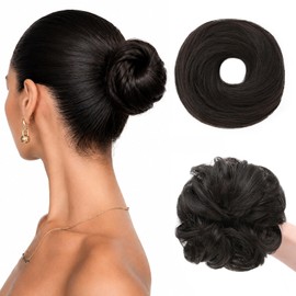 2PCS Messy Bun Hair Piece for Women, Small Donut Bun & Messy Bun Scrunchie for Thin Hair, Synthetic Hair Bun Extension, Natural-Looking Updo(Brown Black)