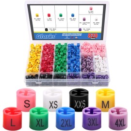 Glarks 820 piezas 9 colores 『XXS – 4XL』 Colgador de colores tamaño de ropa marcadores codificados por colores, juego surtido para ganchos de 2-4 mm utilizado para ganchos de alambre