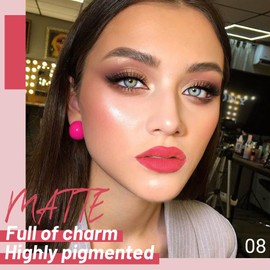 Hxssll Matte Liquid Lipstick and Lip Plumper Makeup Set, Long-Lasting Wear Non-Stick Cup Not Fade Waterproof Lip Gloss Lip Gloss Set Suitable for Women 08#(Dark purple)