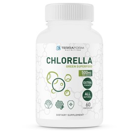 TerraForm Nutrition Pure Chlorella Supplement - Green Superfood 1000mg per Serving, High Potency Vegan Super Food - 30 Servings - 60 Capsules