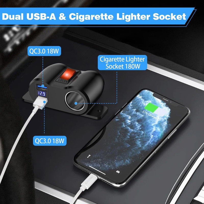 USB Steckdose Zigarettenanzünder Splitter,12V 36W QC3.0 USB-A Steckdose 120W Zigarettenanzünder