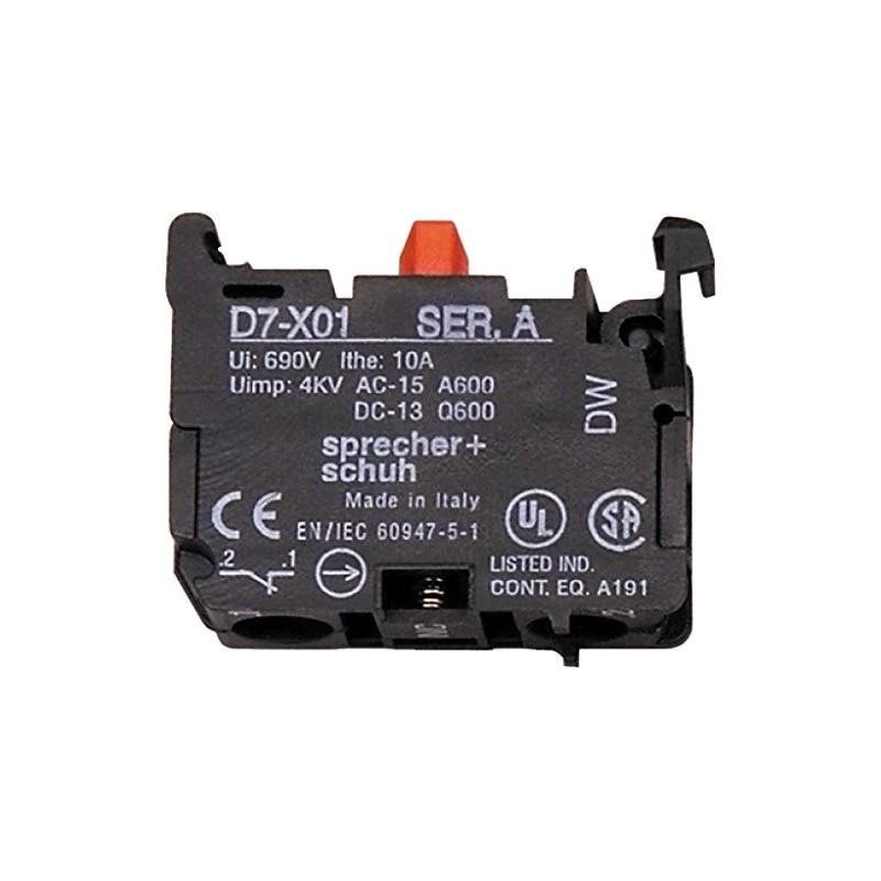 SPRECHER & SCHUH D7-X01 10AMP, 1NC, 690VAC, Contact Block, Latch