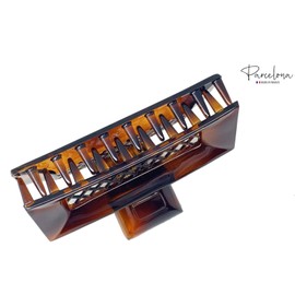 Parcelona French Rectangular Tortoise Shell Brown 3 1/2” Celluloid Acetate No Slip Grip Hair Jaw Claw Clip Clamp for Women and Girls Paris Hair Accessories, Made in France