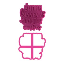 LissieLou Bunny Kisses and Easter Wishes Cookie Cutter and Stamp Easter Icing Stamp Fondant Embosser - Light Pink