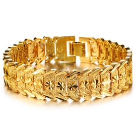 Cupimatch Men's Boys Bracelet Wide Gold-Plated Alloy Length 21 cm Width 1.7 cm Gold Colour, Alloy