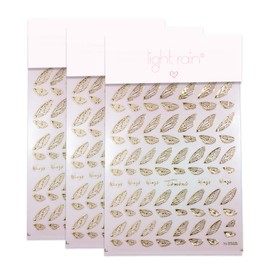 LIGHT RAIN Nail Stickers for Nail Art 3D Self-Adhesive Nail Decals, Gold Butterfly Wings, 3 Sheets