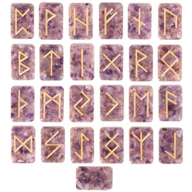 Rockcloud Resin Amethyst Crystal Rune Stone Set, Engraved Lettering Elder Futhark Alphabet for Reiki Healing Meditation Divination, Purple