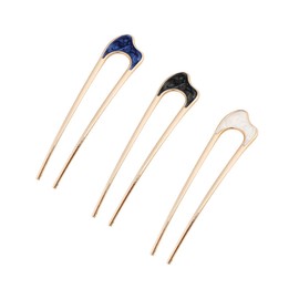 U-Shaped Hair Pin, 3 Pcs Vintage Golden Edge Styling Hair Fork for Women and Girls Hairstyle, Hair Styling Accessories(White, Blue, Black)