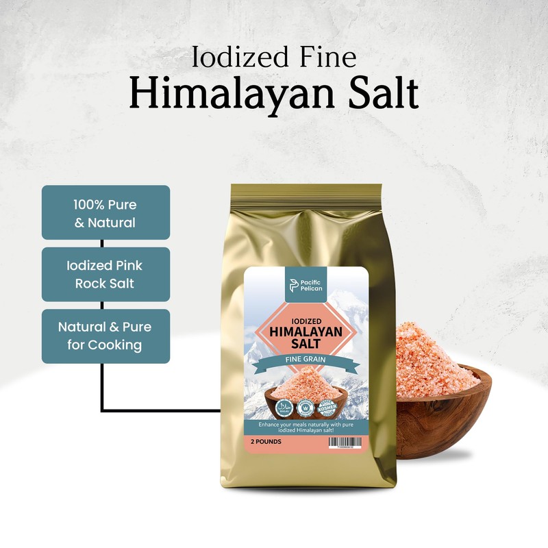 Pacific Pelican Iodized Himalayan Pink Salt | Fine Grain, Unrefined,