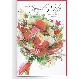 Christmas Card For Wife 23 x 15 Cm (9 x 6 inches) For My Special Wife at Christmas Time Flowers