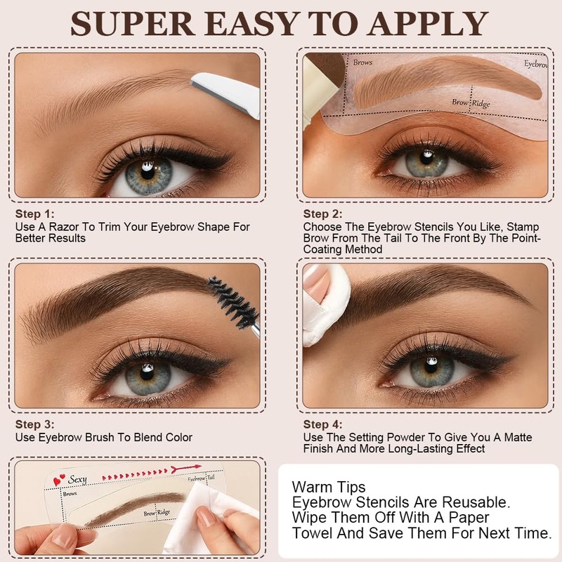 LOPHE 25 Piece Eyebrow Powder Set, 1 Step Brow Stamp