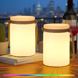 uuffoo 2 Pack Table Lamp LED Lamp Outdoor Lantern Cordless IP44 RGB and Warm White Dimmable for Patio Camping Restaurant Home