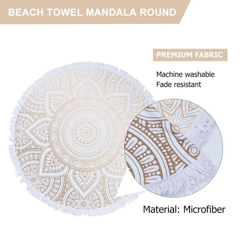 LIFKOME Unique Round Beach Towel Mandala Bath Towel Microfibre Sand