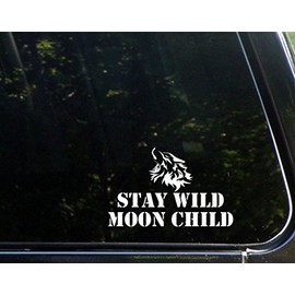 Stay Wild Moon Child (Wolf) - 6" x 3-3/4" - Vinyl Die Cut Decal/Bumper Sticker for Windows, Cars, Trucks, Laptops, Etc.