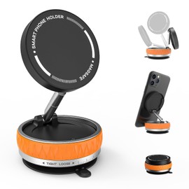 Car Upgraded Mount for MagSafe, [Strongest Suction & 2500gf Strongest Magnetic] 360°Adjustable Cell Phone Holder, with 2pcs Ring-Shaped Magnet Sticker, fit for All Phone Models & Cars (Orange)