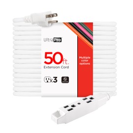 UltraPro 50 Ft Extension Cord, 3-Outlet Power Strip, Double Insulated, Grounded, Heavy Duty, 16 Gauge, General Purpose, UL Listed, White, 50817