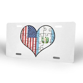 Love Heart Puzzle America Guatemala Flag License Plate Car Front Frame Metal Cover Aluminum Vanity Tag 6 x 12 inches for Women Men Gift Truck Garage Decoration Accessory