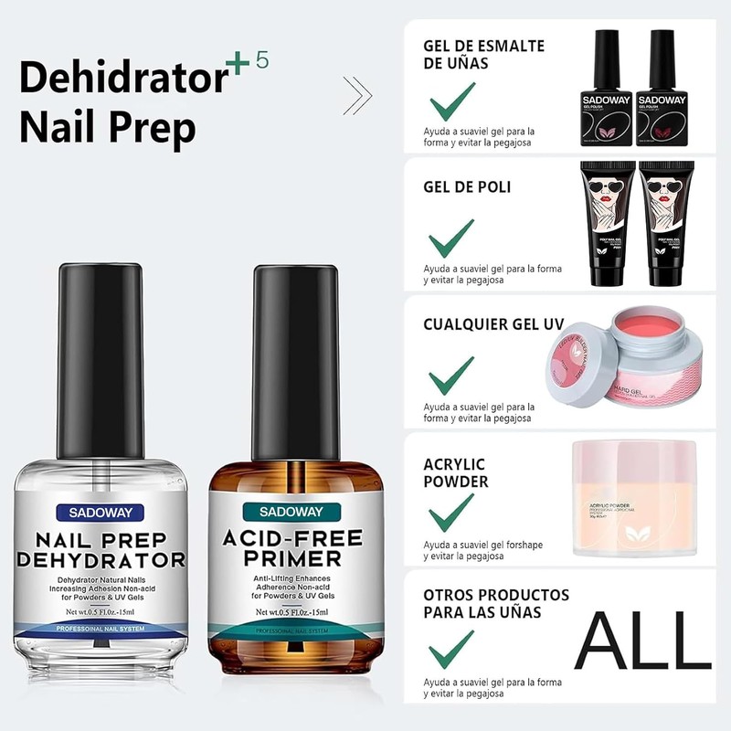 SADOWAY Kit de Imprimación de Uñas sin Ácido 15ml –