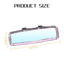 Osilly Bling Car Rearview Mirror, Decorations Rear View Mirror with Crystal Rhinestones & Diamonds, Car Interior Trim Accessories, Clip-on & HD Glass, Sparkly Gift for Women Girls (Pink)
