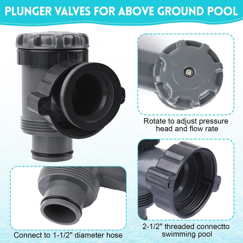 Plunger Valve for Intex Pool, 38mm Plunger Valves Connection Kit
