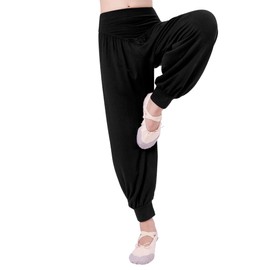 Phoeswan Black Harem Pants for Kids, Black Dance Pants for Girls 10-11 Years, for Yoga, Dance, Gymnastics