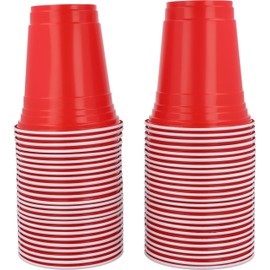 HENBRANDT 50 Red Plastic Cups 12oz Versatile Red Cups American Style Frat Party Cups Juice Pong for Birthday Parties Hen Party Stag Do Student Night Summer Fun Games Reusable Partyware