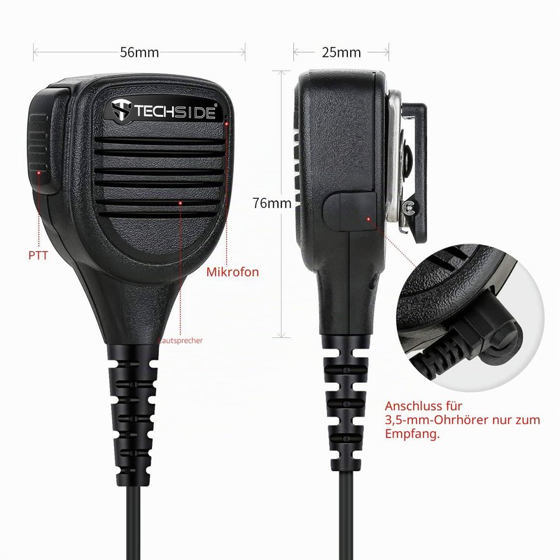 TechSide 2 Pin Midland Waterproof Shoulder Speaker Microphone + 3.5