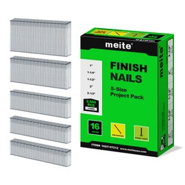 meite 16 Gauge Finish Nails 5 Sizes Assorted Set 2,500PCS Galvanized Straight Finish Nails for Pneumatic Cordless Finish Nailer on Crown Molding Cabinetry (1", 1-1/4", 1-1/2", 2", 2-1/2" Each 500PCS)