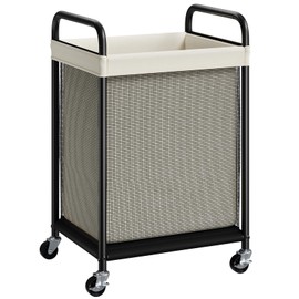 ELYKEN Laundry Basket with Wheels, 80L Rolling Laundry Hamper with Removable Liner Bag, Laundry Sorter with Metal Handle, Clothes Hamper Cart for Laundry Room, Bedroom, Bathroom and Dorm