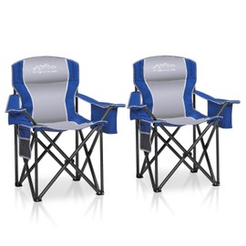 SAILARY 2PCS Folding Camping Chair Portable Outdoor Heavy Duty Padded Chairs Lawn Chair with Cup Holder, Storage Pocket and Cooler Bag, Supports 450LBS Blue