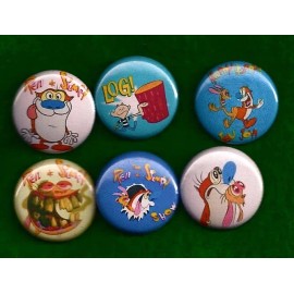 REN AND STIMPY Show 1" Pinback Pins Handmade Buttons Badges 90's Cartoon Cult TV