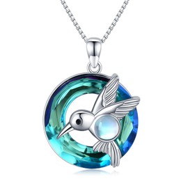 StoryMidir Women's Necklace, Hummingbird, Popular, Moonstone, Crystal, 925 Silver, Platinum Plated, Gorgeous, Sparkling Bird, Pendant, Adjustable, Birthday, Anniversary, Christmas, Valentine's Day
