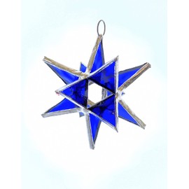 Cobalt Blue Moravian Star Stained Glass - SUNCATCHER Colorful Window Hanging Decorations Home Decor Gift Ornaments Charm Collectible Glass Souvenir